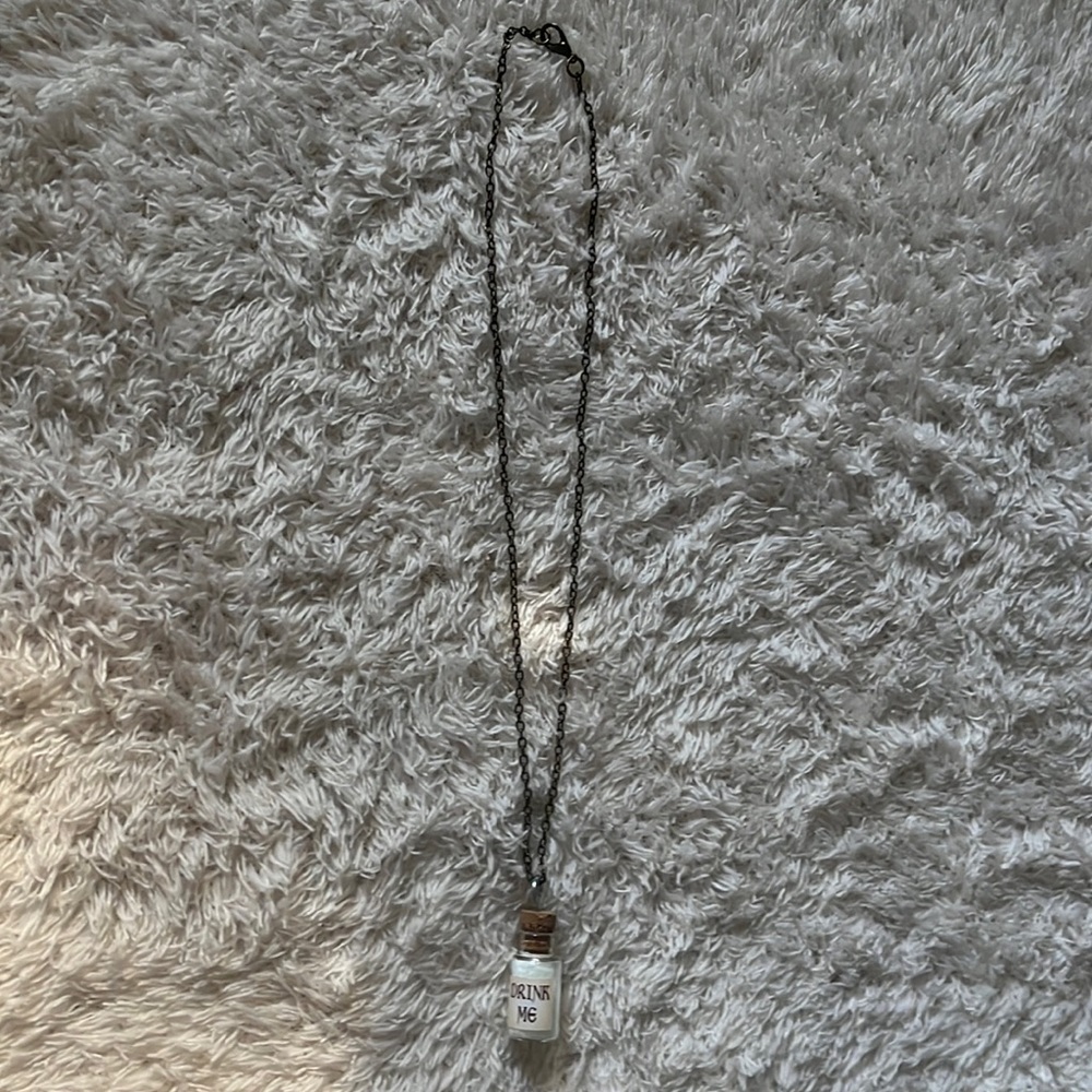 whimsical drink me necklace